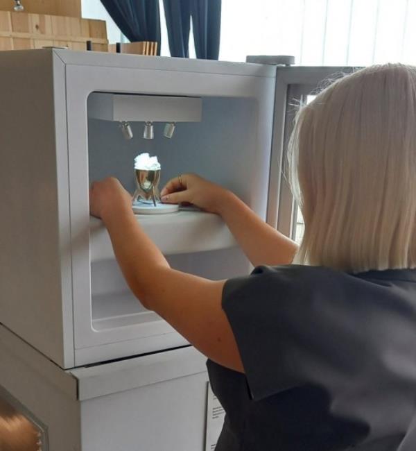 A view of the world's first vanilla ice cream made with plastic waste, arranged for display in a lockable freezer cabinet by its maker, artist and designer Eleanora Ortolani at Central Saint Martins in London, Britain September 18, 2023. REUTERS/Stuart McDill