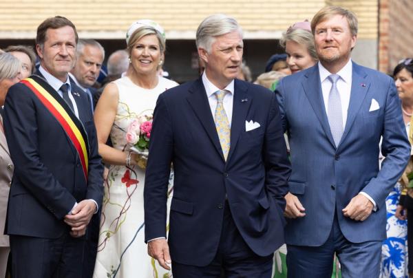 June 21, 2023, Charleroi, Belgium: Charleroi Mayor Paul Magnette, Dutch Queen Maxima, King Philippe - Filip of Belgium, Queen Mathilde of Belgium and Dutch King Willem-Alexander pictured during a visit to the Institut St Andre.