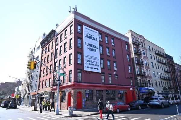 The newly refreshed banner hanging on the front of the building.