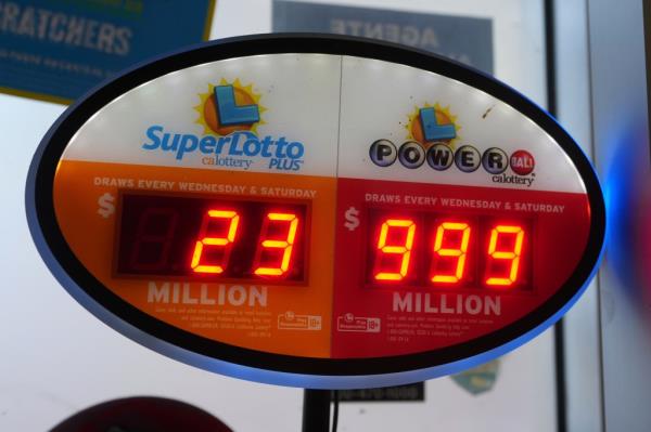 A Powerball advertisement displays 999 millions.