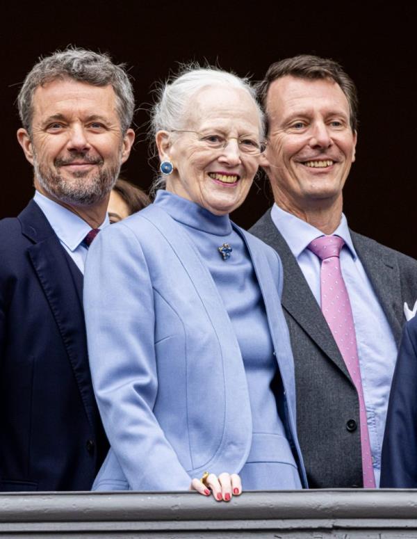 Queen Margrethe of Denmark and her sons, Crown Prince Frederik and Prince Joachim.