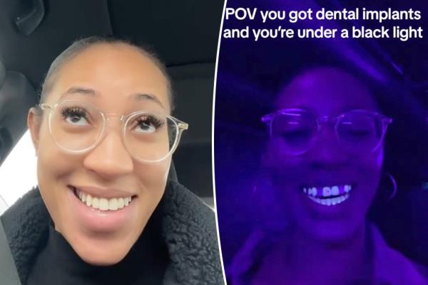 A woman made an illuminating discovery a<em></em>bout her dental implants while she was out clubbing.