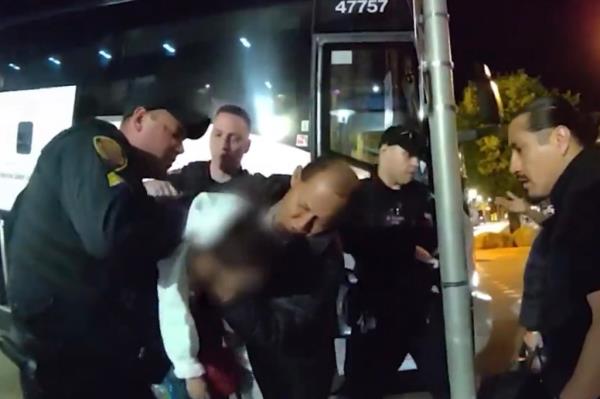 New Jersey Transit Police officers perform CPR on a choking 3-year-old boy at a bus station in Trenton earlier this month.