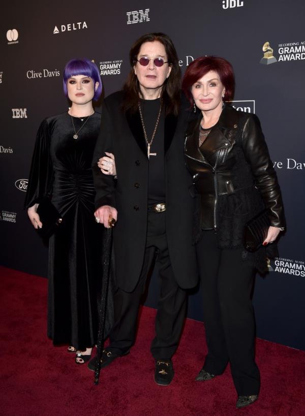 Kelly Osbourne, Ozzy Osbourne, and Sharon Osbourne attend the Pre-Grammys Gala in 2020.