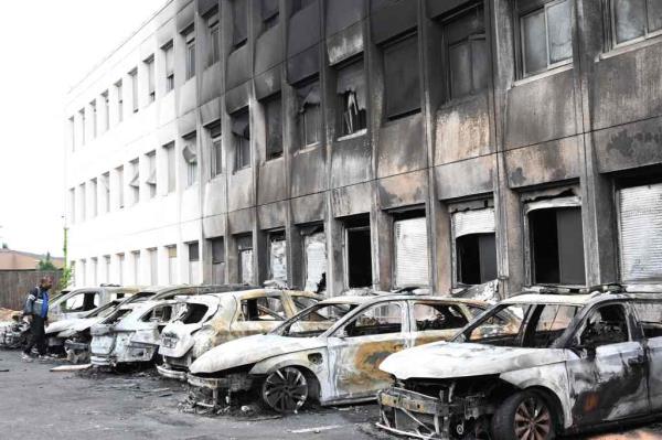 The aftermath of the violent fires set after a  17-year-old boy was killed by police in France. 