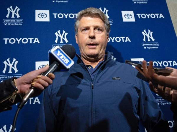 Yankees owner Hal Steinbrenner talks with the media on Thursday.