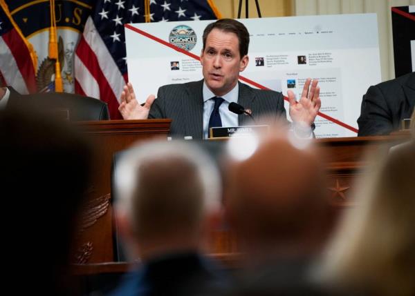 Ranking Member Jim Himes speaking at a podium during the House Select Committee on Intelligence 2024 Annual Threat Assessment in Washington, DC