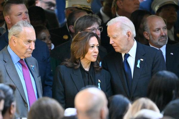 NY Senator Charles Schumer joined by US President Joe Biden and US Vice President Kamala Harris attend the 23rd anniversary of 9/11 ceremony.