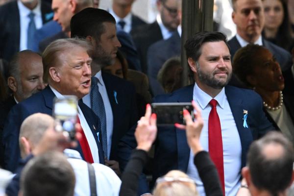 Former President Do<em></em>nald Trump and JD Vance attend the 23rd anniversary of 9/11 ceremony in Lower Manhattan.