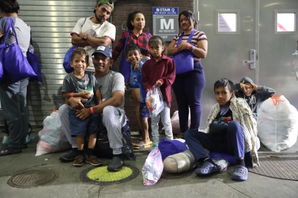 Newly arrived immigrants were dropped off at a<em></em>bout 7:00am at the Port Authority at 40th Street and 8th Avenue in Manhattan.