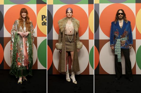 Collage of celebrities Jared Leto, Hari Nef, and Florence Welch posing for the camera