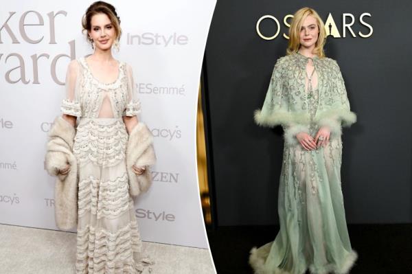 Lana Del Rey and Elle Fanning dressed in fur trims at the 2024 InStyle Imagemaker Awards and the Governors Awards