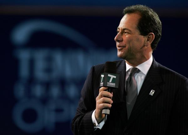 Tennis Channel CEO Ken Solomon addressing the crowd at the award ceremony for the Tennis Channel Open in Las Vegas