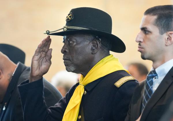 A soldier saluting. 