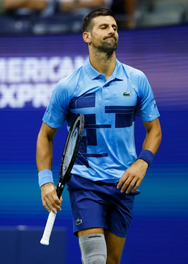 Novak Djokovic of Serbia reacts against Alexei Popyrin of Australia during their match on Arthur Ashe Stadium, Friday August 30, 2024. 