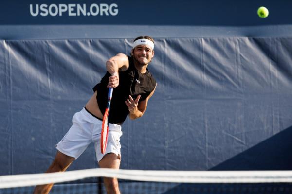 Taylor Fritz of USA practices ahead of his Menas Semifinals match on Day 10 at the 2024 US Open Champio<em></em>nships played in the USTA Billie Jean King Tennis Center on September 4, 2024 in Flushing, New York.