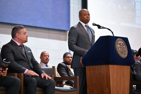 NYC Mayor Eric Adams and Police Commissio<em></em>ner Edward Caban attending the annual NYPD Medal Day at Queens Police Academy, June 18, 2024