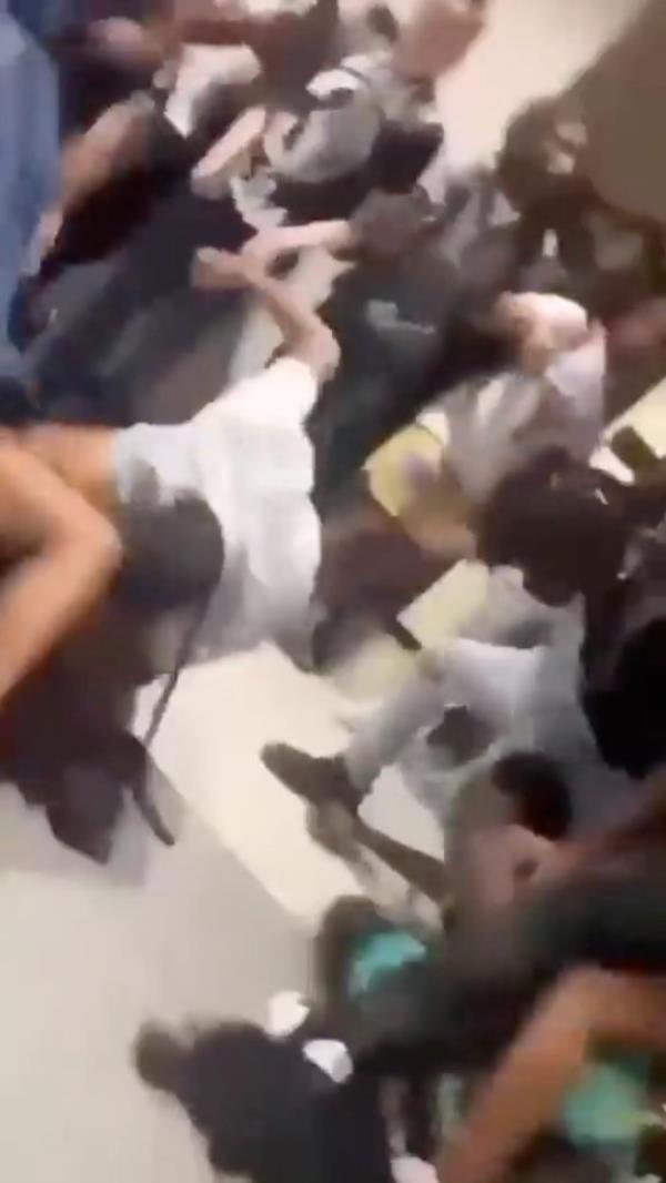 School safety officers and teachers unsuccessfully attempted to break up the brawls that included 14 students. 