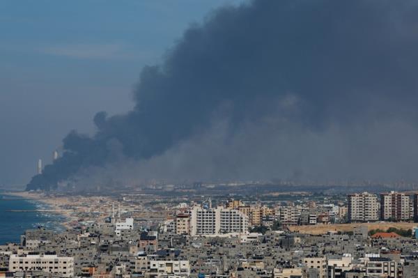 Smoke rising from southern Israel after the surprise terror attacks from Hamas on October 7, 2023.