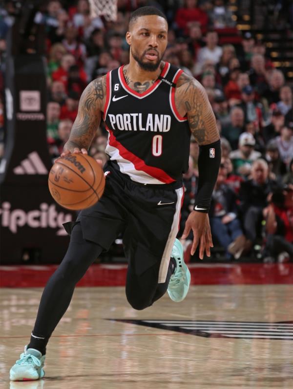 Damian Lillard of the Trail Blazers during a game in March 2023.