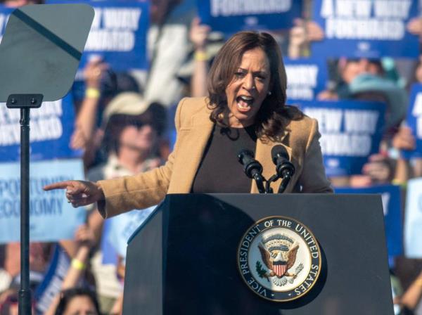 Vice President Kamala Harris speaks at Throwback Brewery in North Hampton, Wednesday Sept. 4, 2024