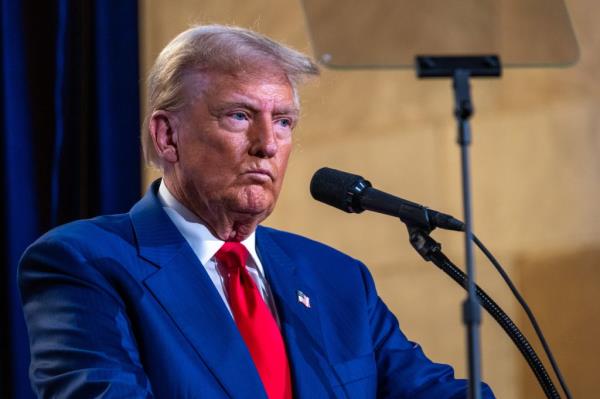 Republican presidential nominee, former U.S. President Do<em></em>nald Trump addresses the Eco<em></em>nomic Club of New York on September 5, 2024