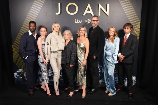 Gershwyn Eustache Jr., Kirsty J. Curtis, Sophie Turner, Ruth Kenley-Letts, Anna Symon, Richard Laxton, Laura Aikman and Frank Dillane attend the launch of new ITV series Joan, at Jack Solomons Club in Lo<em></em>ndon on September 19, 2024.