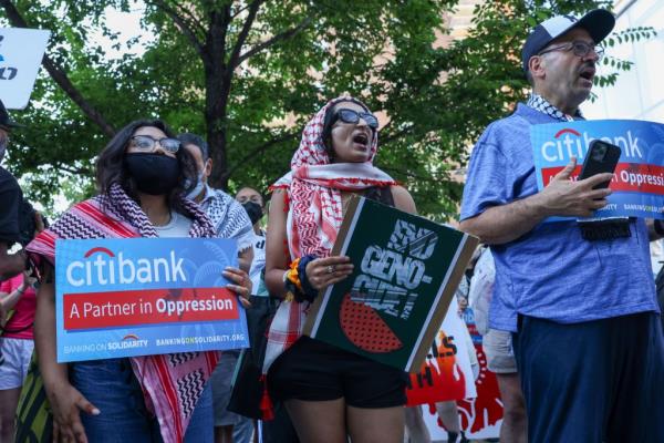 Pro-Palestine protesters last week at Citigroup headquarters.