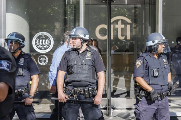 Police guard the main entrance to Citigroup headquarters