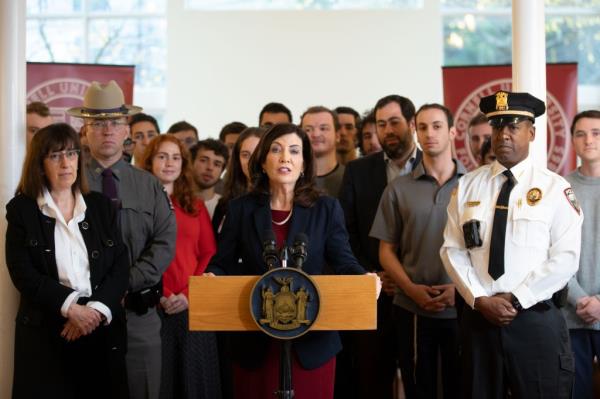 Gov. Hochul at a press conference. 