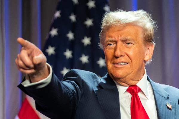 President-elect Do<em></em>nald Trump speaks at a House Republicans Co<em></em>nference meeting at the Hyatt Regency on Capitol Hill on November 13, 2024 in Washington, DC.