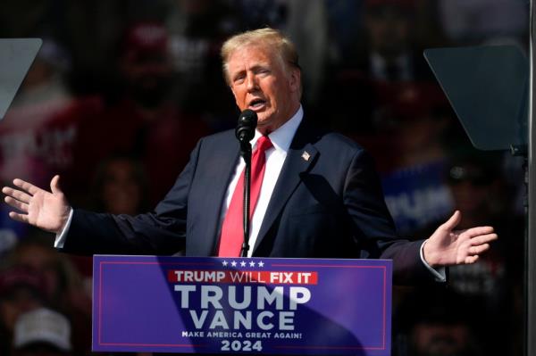 Former President Do<em></em>nald Trump, Republican presidential nominee, speaking at a campaign rally in Gastonia, N.C.