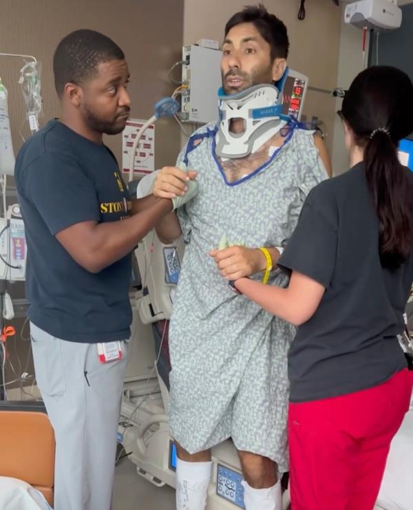 Nev Schulman in Stony Brook Hospital after breaking his neck