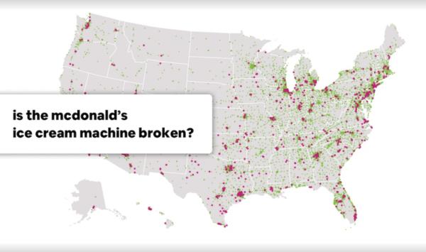 Map graphic showing broken McFlurry machines.