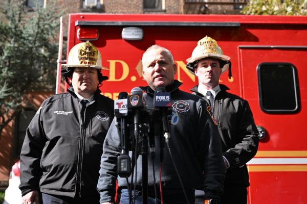 Fatal Brooklyn fire.</p>

<p>　　Tuesday, October 16, 2024</p>

<p>　　PICTURED: center, FDNY Commissio<em></em>ner Robert Tucker.