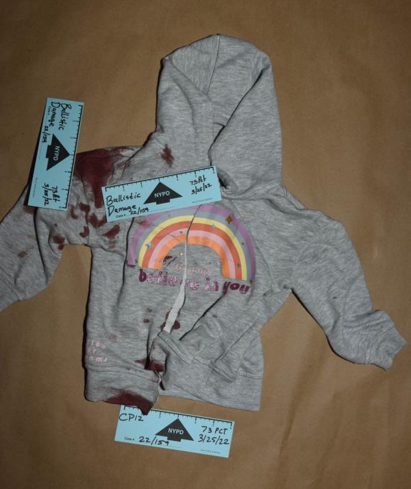 The clothes of a toddler shot in the Bronx.