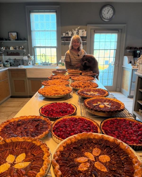 Martha Stewart shows off her 35 Thanksgiving pies.