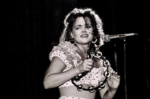 American New Wave and Pop musician Belinda Carlisle, of the group the Go-Gos, performs at The Venue, London, 11/5/1981. 