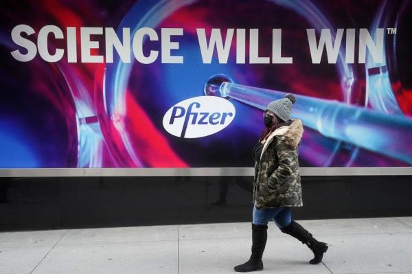 Pfizer sign near New York headquarters