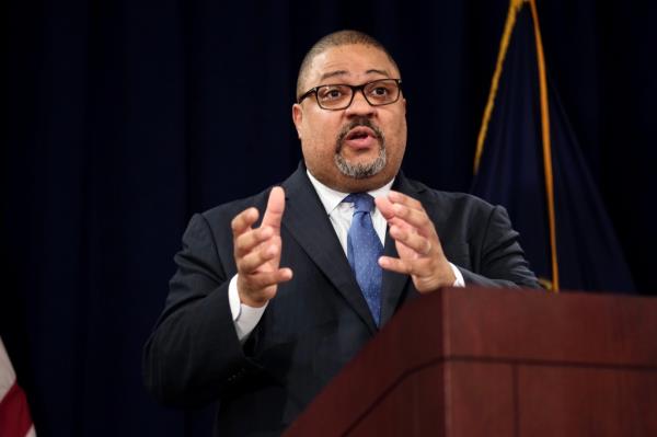 Manhattan District Attorney Alvin Bragg at a press conference.