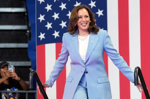 Vice President Kamala Harris arrives to speak during a campaign rally, July 30, 2024, in Atlanta.