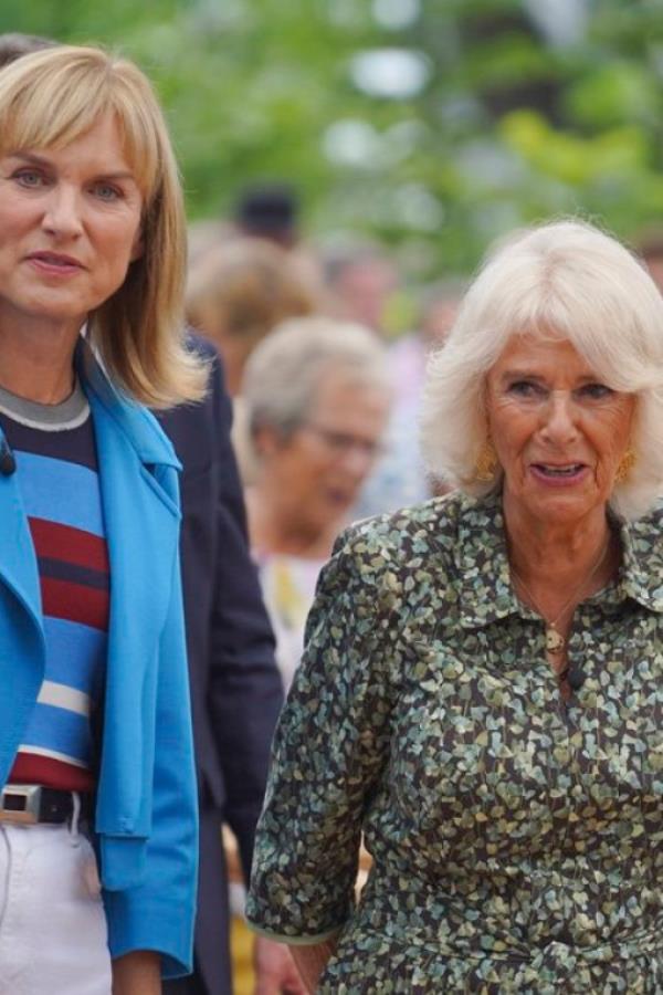 The Duchess of Cornwall with BBC presenter Fiona Bruce (left) during a visit to the Antiques Roadshow at the Eden Project in Bodelva, Cornwall. Picture date: Tuesday September 6, 2022. PA Photo. See PA story ROYAL Camilla. Photo credit should read: Hugh Hastings/PA Wire