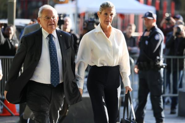 Sen. Bob Menendez (D-NJ) and his wife Nadine arrive for a court appearance at Manhattan Federal Court on September 27, 2023 in New York City.