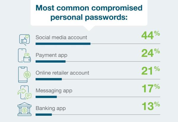 The most common compromised perso<em></em>nal passwords are from social media accounts and payment apps.</p>

<p>　　