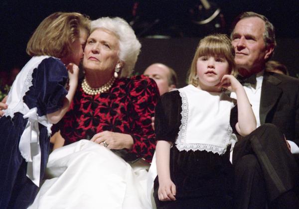 Vice President and Mrs. Bush with their granddaughters, Barbara and Jenna Bush, at the Inaugural Gala in Washington, DC in 1989