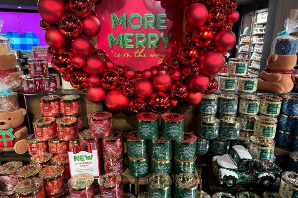 Arrangement of holiday-themed candles at Bath and Body Works store on Oct. 9, 2024.