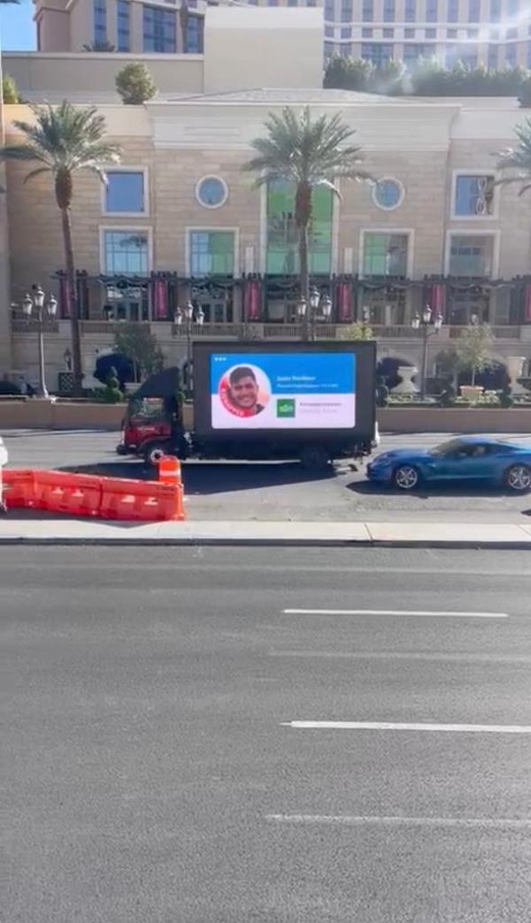 Friends of Troufanov rented a truck and flashed his image on a screen at a Las Vegas tech conference.