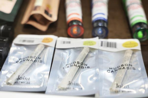 Cannabis products are seen on display at a store