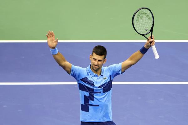 Novak Djokovic celebrates during his US Open match on Aug. 26, 2024. 