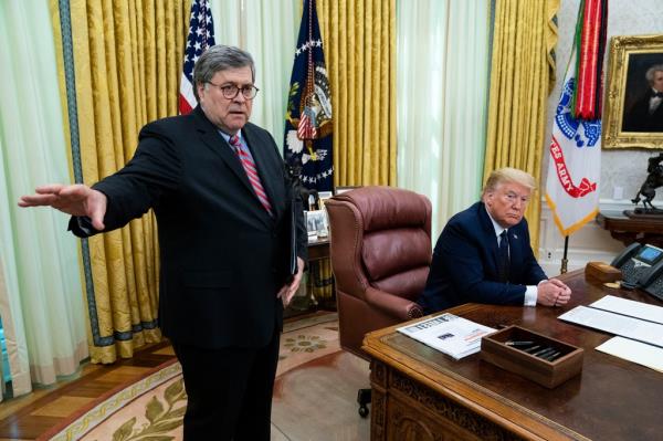 Bill Barr and Do<em></em>nald Trump.